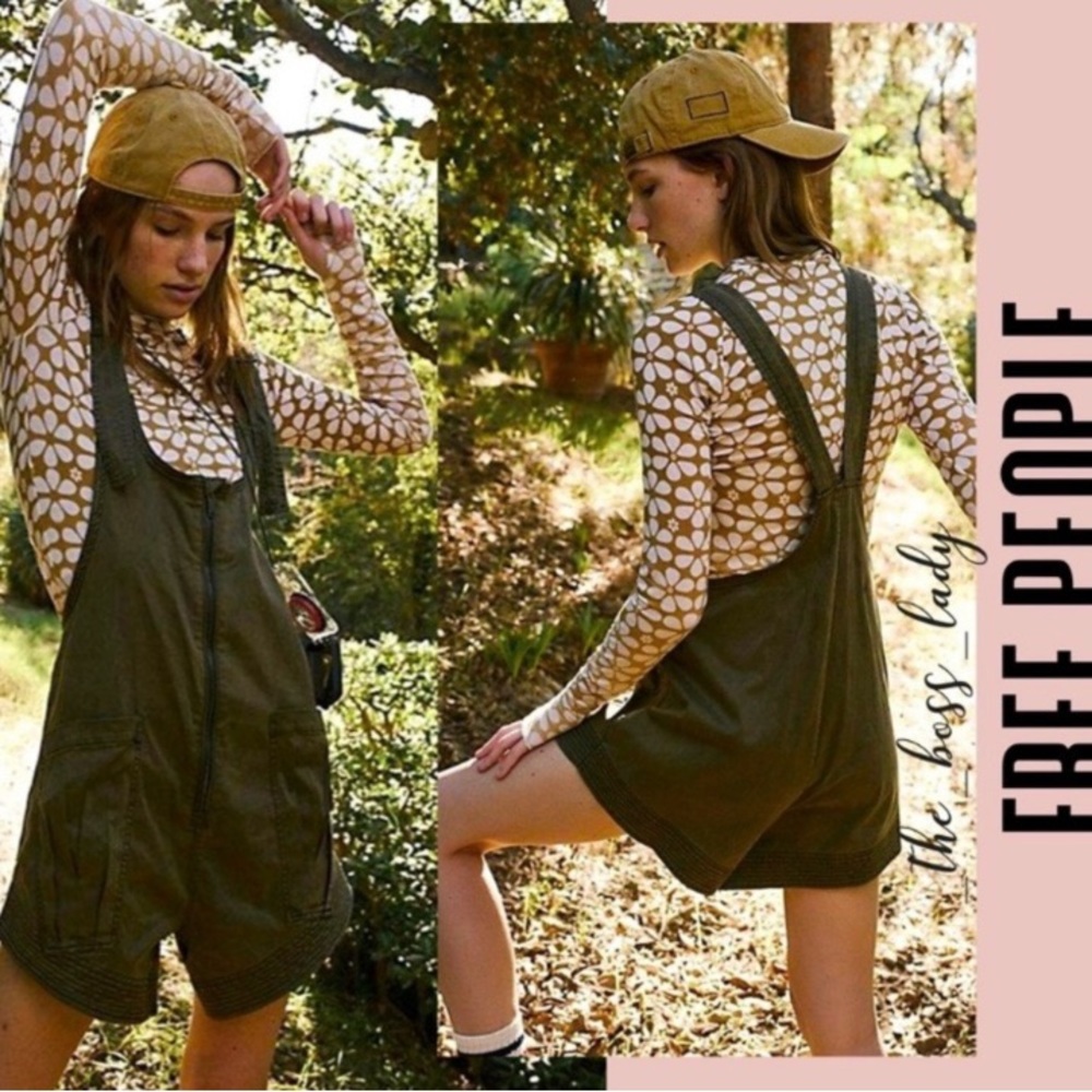 Free People Fast Track shortsie romper dark olive medium